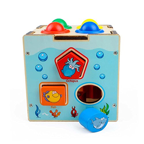 GEDIAO Wooden Learning Hammering & Pounding Toy with Four Balls Educational Toys Set, Developmental Activity Cube Animal Shape Sorter Blocks for Kids Toddlers - Thumbnail 5