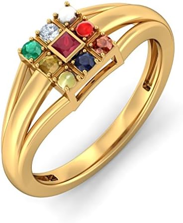 18K Yellow Gold (HallMarked), 0.03 cttw White Diamond (IJ | SI ) Ruby and Navaratna and Diamond Ring Size - 11.5