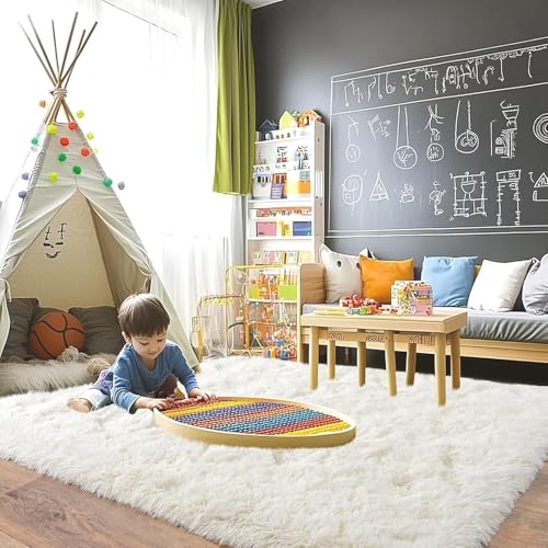 GGEROU Large Shag Area Rugs,Tie-Dyed Plush Fuzzy Rugs for Living Room, Anti Slip Fluffy Bedroom Rug,Large Area Rug Shag Shaggy Carpet for Bedroom,Nursery,Kids Room,Home Decor (White, 200 * 300cm)