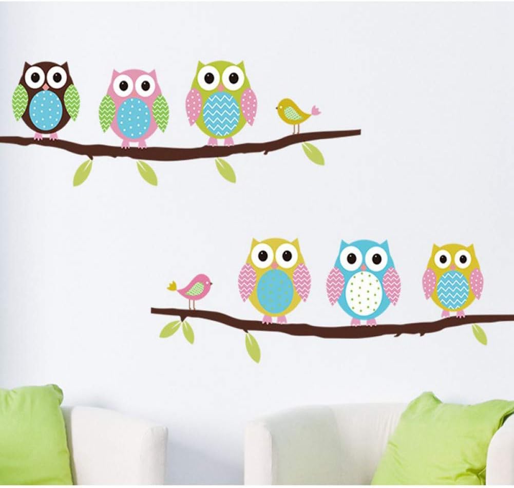 Etiqueta engomada de la pared del búho de la historieta para la sala de