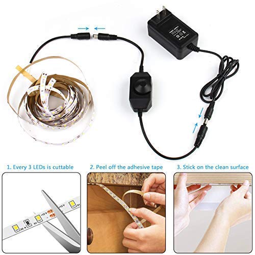 HOMELYLIFE Daylight White LED Strip Lights Kit, 6500K Super Brightness Dimmable 300 SMD2835 LEDs, 16.4FT Non-Waterproof 12v LED Light Strip, LED Ribbon for Room, Vanity Mirror, DIY Decoration - Thumbnail 5