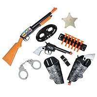 Play Kreative 8 PC Western Toy Cowboy Gun & Holster Set Includes Pump Action Shotgun, Two Pistols with Holsters, Handcuffs, Suction Cup Darts, Mask, Badge and More TM