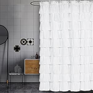 Amazon Com Volens White Shower Curtain Fabric Ruffle For Bathroom