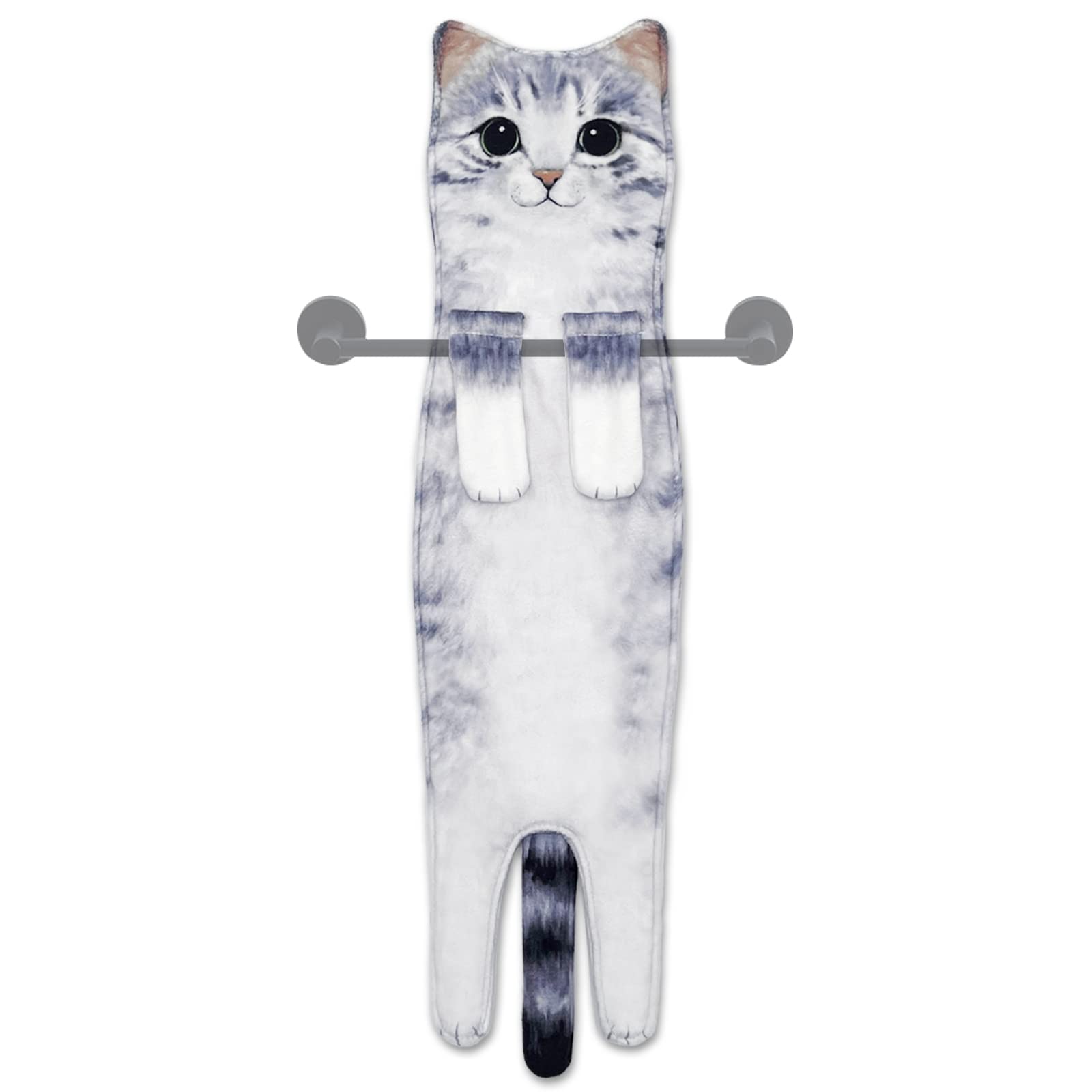 Hawgiman Cat Hand Towels for Bathroom Kitchen, Funny Cat Gifts for Women Housewarming Gifts for Cat Lovers, House Warming Gifts New Home Hanging Decorations (Grey)