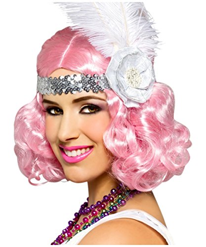 Icy Pink Party Flapper Curly Short Hair Adult Womens Costume Wig