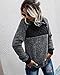PRETTYGARDEN Women's Warm Long Sleeves Oblique Button Neck Splice Geometric Pattern Fleece Pullover Coat Sweatshirts Outwear (Black, Medium)