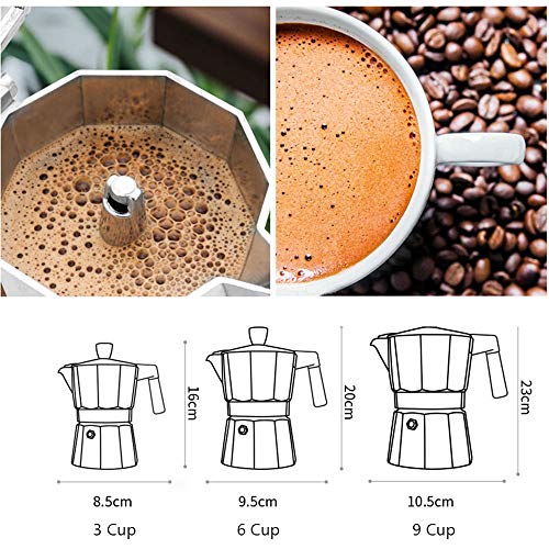 MYYINGELE Kaffeemaschine Aluminiumlegierung Mokka Espresso Perkolator Kanne Espressokocher Moka Pot 3 Tasse/6 Tasse/9… – Bild 5