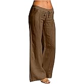 Linen Pants Women Dressy Casual 2026 Low Rise Palazzo Wide Leg Trousers Travel Beach Vacation Outfits Spring Summer