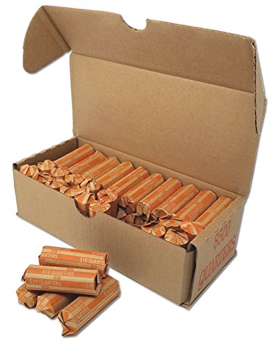 J Mark Burst Resistant Quarter Coin Roll Wrappers and Coin Storage Bank Box Bundle, Includes 100-Count Neatly-Packed Flat Coin Wrappers with Reusable Storage Bank Box and J Mark Coin Deposit Slip