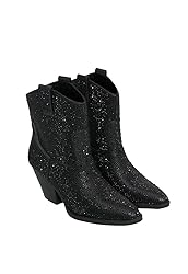 Women Rhinestone Block Chunky Heel Ankle Bootie