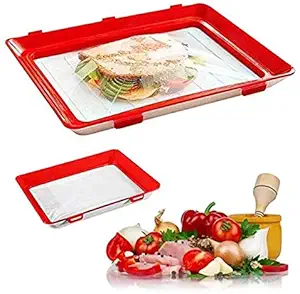 TANSOO Food Plastic Preservation Tray, Creative Stackable Food Tray with Elastic Reusable Locking Lid,Reusable and Odor Free. 2 pack