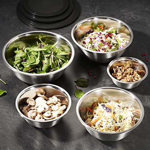 WHYSKO Stainless Steel Mixing Bowls With Lids Set, 5 Sizes Nesting