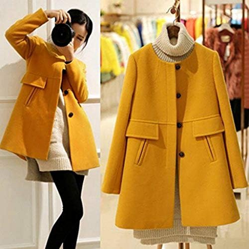 Leijing Winter Oversize O-Neck Medium-Long Wool Coat Women Slim Thickening A-line Trench Jacket Yellow 2XL