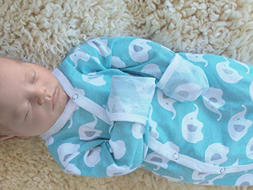 Cambria Baby 100% Organic Cotton Kimono Gowns, Easy Change with Built in Mitts (3-6 Mo, 2 Pk Elephant and Waves) - Thumbnail 3