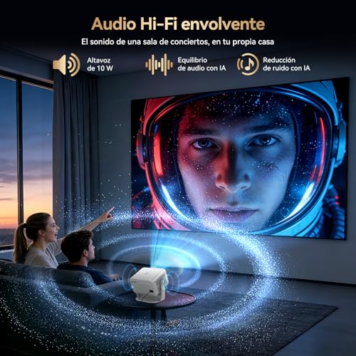 Proyector Portatil 4K con Compatible Netflix y Soporte de 360°, Enfoque y Corrección Trapezoidal Automática, WiFi 6 Ultra Rápido, Bluetooth, Cine en Casa para Smartphone/PS5/Laptop