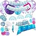 Farelot Mermaid Party Supplies Pack: Girls Mermaid Birthday Party Decorations - Deluxe 191 Piece Kit with Banner, Tablecloth, Plates, Cutlery, Gift Bags, Balloons, Party Hats and Decor - Serves 16