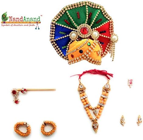 NandAnand Ladoo Gopal Designer Multicolor Pagdi and Shringar Accessories Set - Pack of 6 (Size: 0, Color: Multicolor)