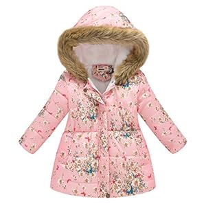 Binggong meisjes bloemen winterjas donsjas met bontcapuchon, bloemen warme gewatteerde jas windbreaker katoenen jas…