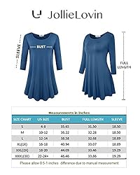 JollieLovin Womens 3/4 Sleeve Loose Fit Swing Tunic