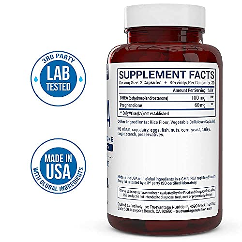 Truevantage Nutrition DHEA 100mg Supplement with Pregnenolone 60mg
