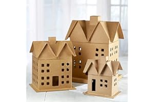Factory Direct Craft Pack of 3 Paper Mache Colonial Houses Unfinished Blank Cardboard Papier Mache Cottage Homes for DIY Ornaments Holiday Crafts Christmas Decorations (6" H, 8-1/2" H and 12" H)