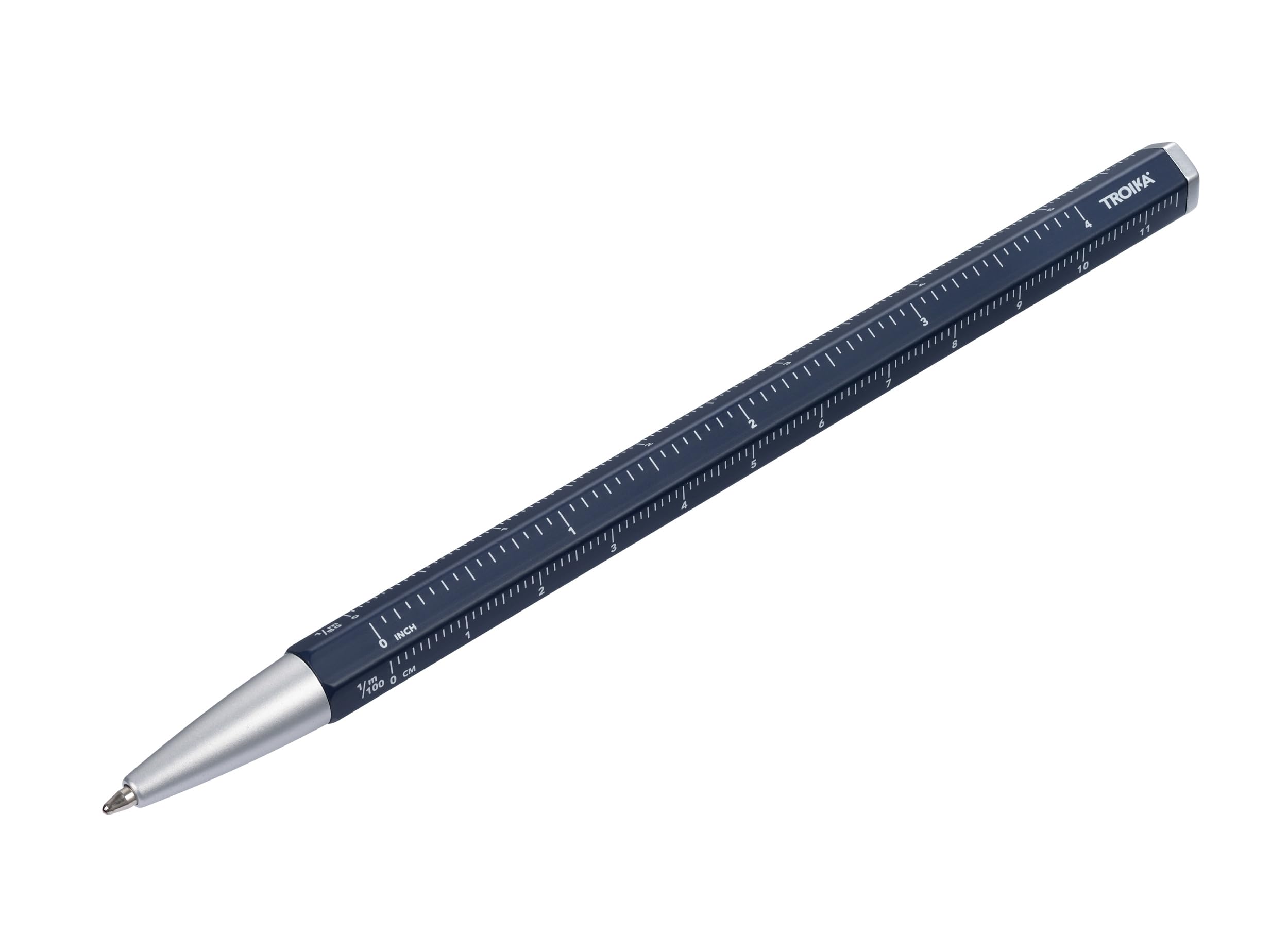 Troika Multitasking ballpoint pen with black D1 refill – CONSTRUCTION BASIC – centimetre/inch ruler, 1:20/1:50 scale – easy refill change – aluminium, metal – dark blue, silver-coloured Original