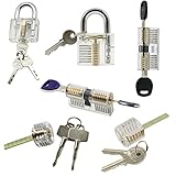 6 Pieces Practice Training Lock Set, LepoHome Transparent Cutaway Crystal Keyed Padlock, Lock Picking Training Tools for Locksmith Beginner