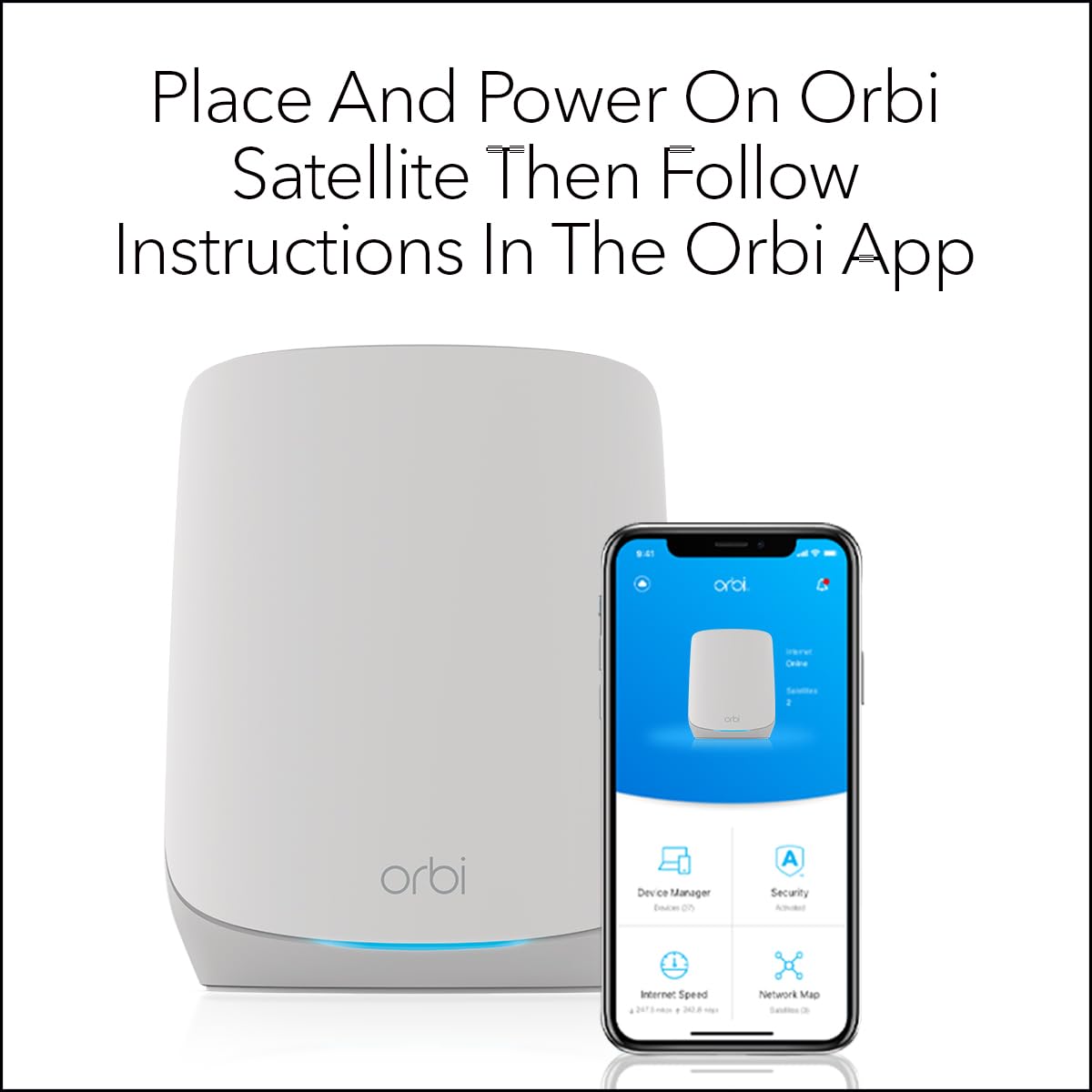 NETGEAR Orbi Whole Home Tri-Band Mesh WiFi 6 Add-on Satellite (RBS760) – Works with Your Orbi WiFi 6 System – Security Features - Adds Coverage up to 2,500 sq. ft. - AX5400 up to 5.4 Gbps