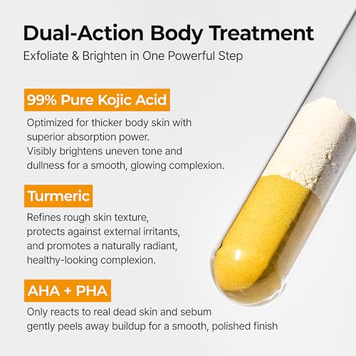 Dr.Melaxin Peel Shot Kojic Acid Turmeric Body Exfoliator Spray 6.76 fl.oz - AHA PHA Niacinamide Body Scrub for KP Bumps, Dark Spots, Uneven Skin Tone, Dead Skin, Korean Skin Care