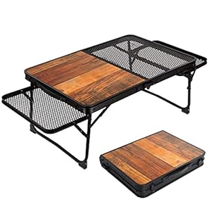 キャンプ テーブル アウトドアテーブル サイドテーブル付き 軽量 折りたたみテーブル (black)