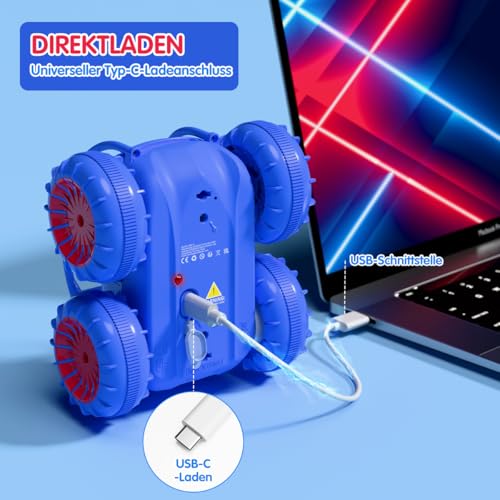ifollower Remote Control Car Direct Charge 2.4GHz 4x4 Monster Truck Drift Cars with LED Light 360° Rotation Outdoor Water Toys Gift Girl Boy 3-12 Years Old