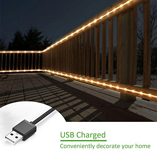 Ustellar 66ft 200 LED Rope Lights, IP65 Waterproof USB 5V String Lights, Outdoor Fairy Lighting for DIY Wedding, Party, Garden, Yard, Corridor, Christmas Decorations, Warm White - Thumbnail 4