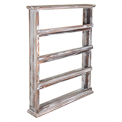 MyGift Rustic Torched Wood Wall Hanging Spice Rack, 4 Tier Seasoning