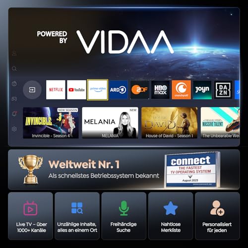 Beamer 4K [Schnellste VIDAA OS] Kompatibel mit Netflix & Dolby Audio, 1400ANSI 1080P Smart Beamer Heimkino Autofokus Trapezkorrektur, WiFi 6 & Bluetooth 5.4, 200°Drehbar Tragbarer Outdoor Projektor