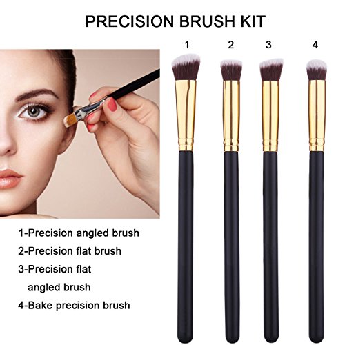 Makeup Brushes EMOCCI Professional Make Up Brush Premium Synthetic Brithles for Face Powder Blush Foundation Blending Eyeshadow Concealer Cosmetic Brush Set Kits(16pcs Gold Black)