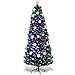 Goplus 6ft Fiber Optic Artificial Christmas Tree, Pre-Lit Xmas Tree with Colorful Snowflake LED Lights, 220 Branch Tips, Foldable Metal Base, for Holiday, Office, Home Decor