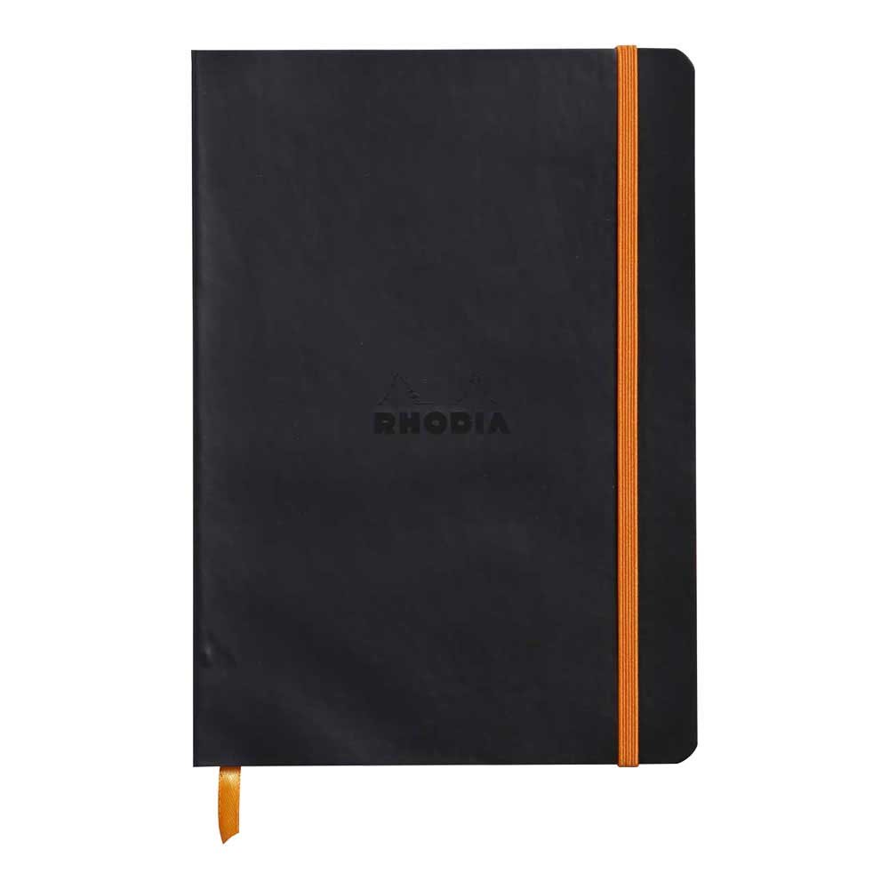 RHODIA 117452C - Black Flexible Notebook - A5 - Dotted Dot - 160 pages - Ivory Clairefontaine Paper 90 g/m - Bookmark, Elastic Closure - Faux Leather Cover - Rhodiarama Collection