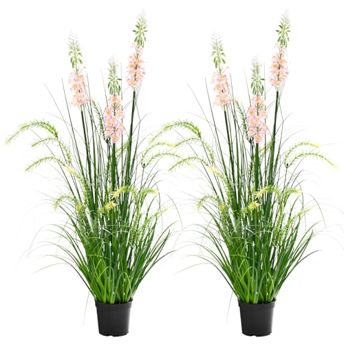 ZEEOZE Plantas artificiales de 90cm con tres Flores Plantas Artificiales Decorativas Planta Artificial Exterior Interior con Para Decoracion Hogar Salon Casa Room Decor Jardín Oficina(2 Paquete)