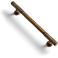 Goo-Ki Vintage Retro Antique Brass Zinc Alloy Cabinet Handles - 5.03''(128mm) Hole Center Striped Decorations Cabinet Pull Hardware for Bedroom, Kitchen, 6 Pack