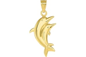 Jewelry America 14k Yellow Gold 3D Two Dolphins Jumping Together Vertical Pendant