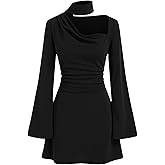CIDER Elegant Long Sleeve Casual Mini Dress Asymmetrical Neckline Party Dresses