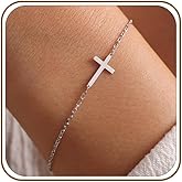LUCA SMITH 925 Sterling Silver Cross Bracelet for Women Adjustable Stackable Dainty 14K Gold/Silver Cute Tiny Symbolic Cross Pendant Charm Link Chain Faith-Based Jewelry