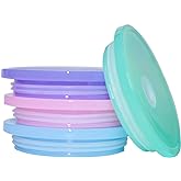 TERESRY 4 Pack Acrylic Lids for Glass Cups with Bamboo Lids and Straws, 2.75 inch/70 mm Acrylic Lids for 16 OZ Beer Can Cups with Wooden Lids, Replacement Canning Lids for 16OZ 20 OZ Glass