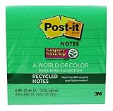 Post-it Recycled Super Sticky Notes, 2x Sticking Power, 4 in x 4 in, Bora Bora Collection, Lined, 6 Pads/Pack, 90 Sheets/Pad (675-6SST)