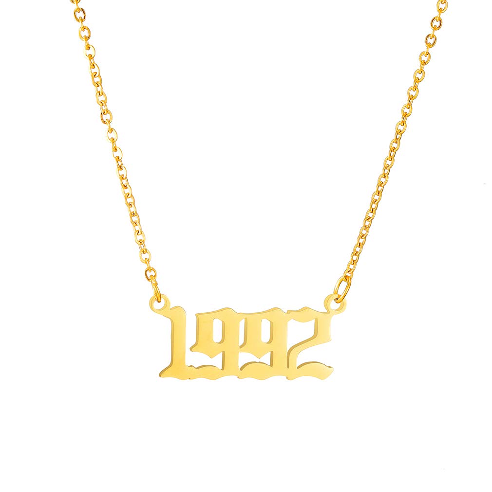 AFSTALR Gold Birth Year Necklace Women Birthday Gifts Charm Friendship Jewellry for Girls Birthday Year Number 1992 Gold