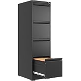 FLIXELIO 4 Drawer File Cabinet with Lock,Metal Vertical Filing Cabinets for Home Office,Heavy Duty File Storage Cabinet for Letter/Legal/A4/F4 Size File,Assembly Require (Black, Vertical 4 Drawer)