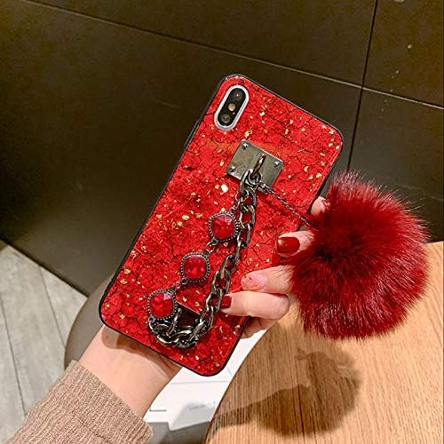 Galaxy S10 Plus Bracelet Case with Fur Ball, Luxury Stylish DIY Handmade Fluffy Fuzzy Pompom Plush Hairball Diamond Rhinestone Hand Chain Strap Holder Hard PC Case for Samsung S10 Plus