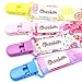 Baby Pacifier Clip Girl by Akeekah | 4 Pack | Luxury Eco-Friendly Gift Box | Soothie Pacifier Holder & Binky Clip with Awesome Colorful Designs | Safe BPA Free & Washable Plastic Paci Clips | Easy Use