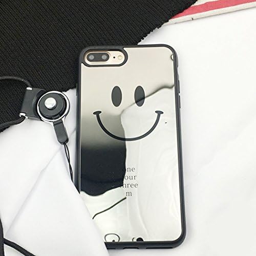 iPhone 7 Plus Case, Mirror Phone case Shockproof Electroplate Frame Ultra Slim Coated Surface Excellent Grip Case for iPhone 7 Plus + Phone Hanging Neck Rope (Black)