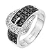 Sterling Silver CZ Pave Black and White Belt Buckle Ring